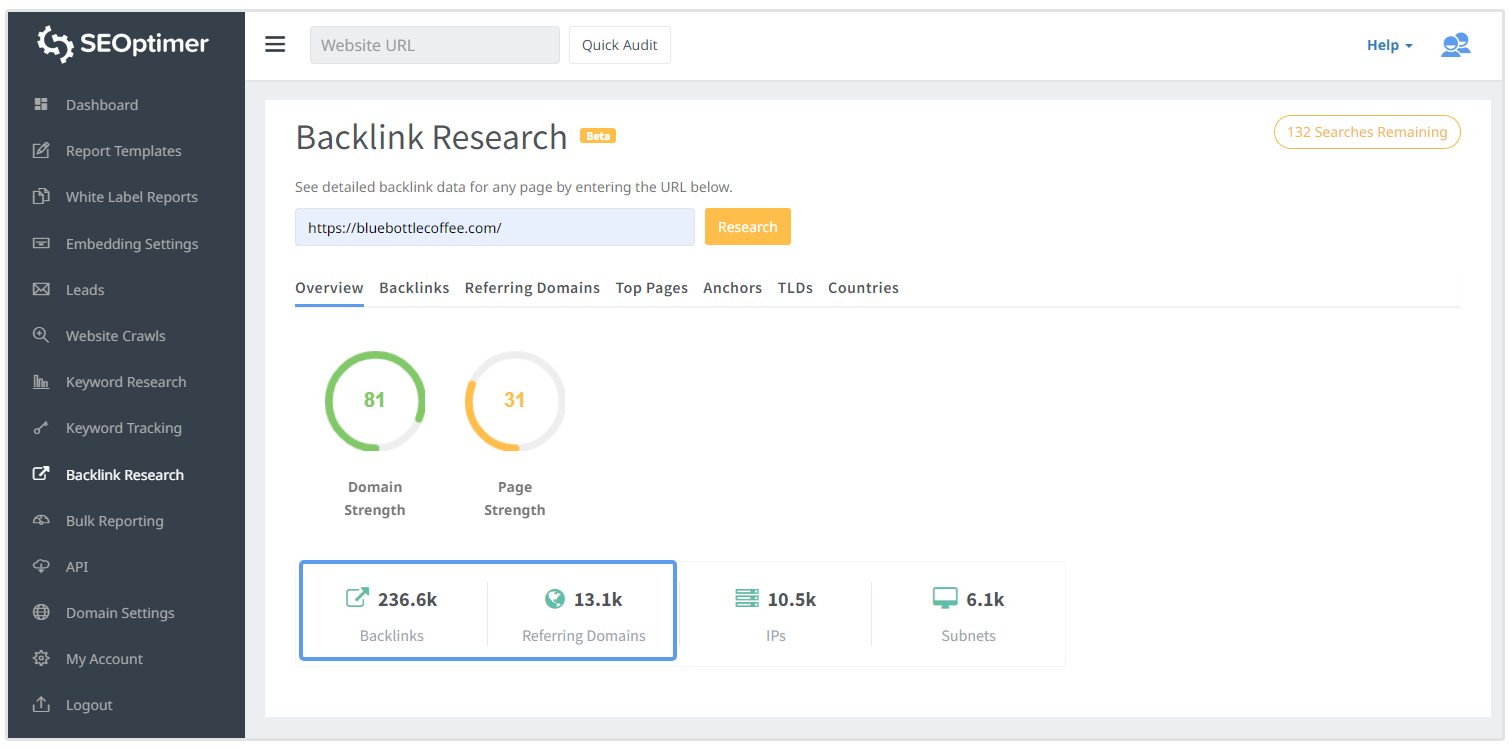 contagem de backlinks vs domínios de referência